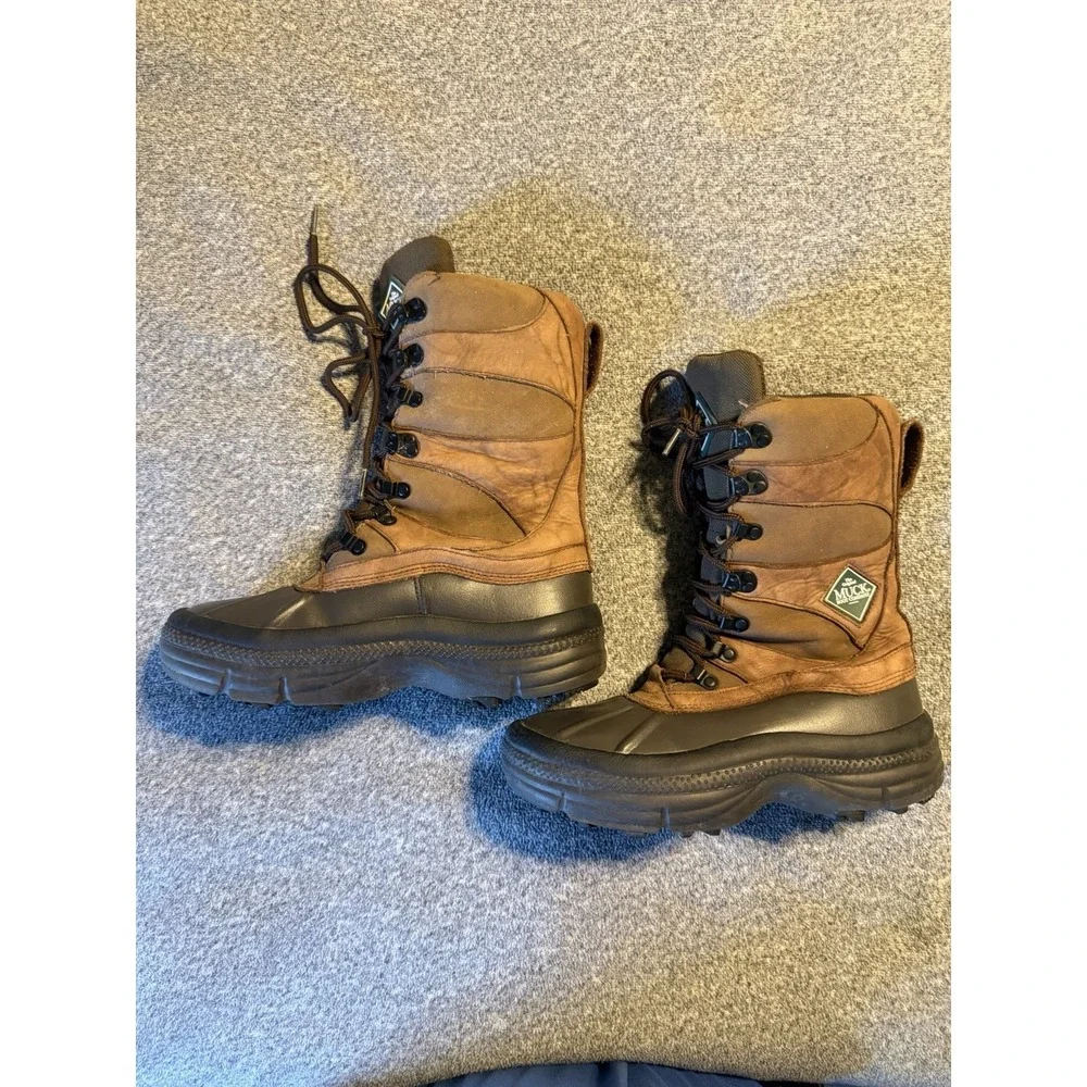 Muck Boot Mens Duck Lace Waterproof Leather Boots Tan Brown Workwear US 7 EU 39